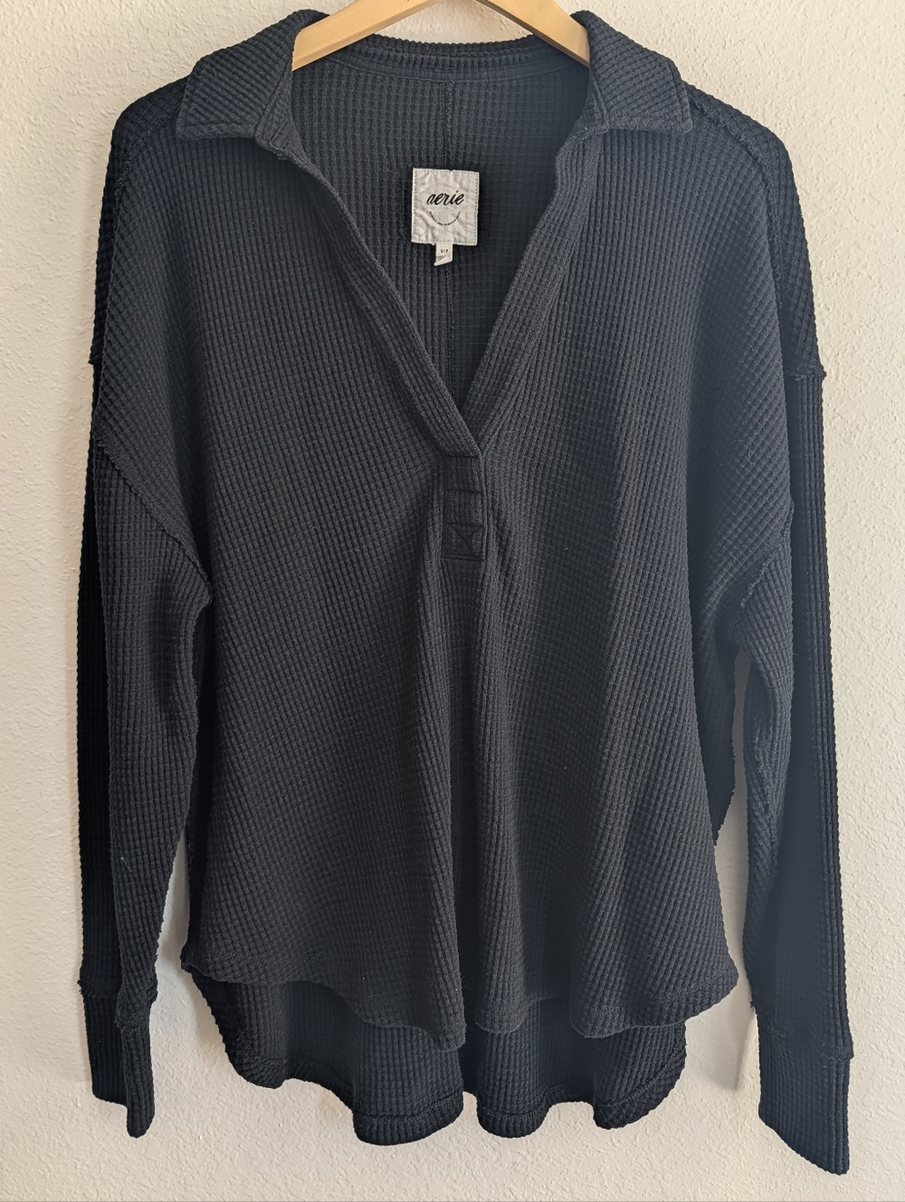 Aerie LumberJane Waffle Polo Shirt Size Small